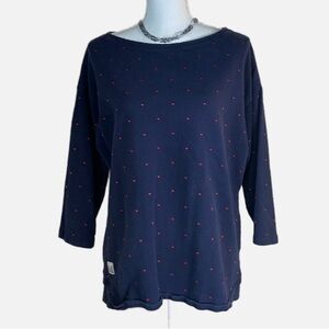 Tommy Hilfiger XL Navy with Red embroidery dots, 3/4 sleeve shirt.